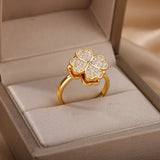 Four Leaf Clover Spinner Ring For Women Wedding Jewelry Gift - Gemstone Gold