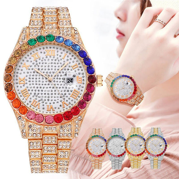 Full Diamond Belt Watch Women Roman literal Party Jewelry - Genuine - Gemstone