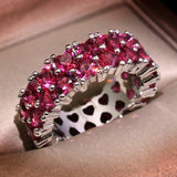 Full Pink Heart Zircon Ring Silver For Women Engagement Jewelry - Genuine - Gemstone