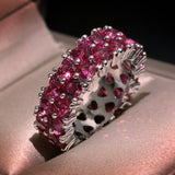 Full Pink Heart Zircon Ring Silver For Women Engagement Jewelry - Genuine - Gemstone