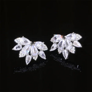 Full White Sapphire Gemstone Stud Earrings Women's Ear Piercing Jewelry - Gemstone Gold