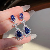 Full White Sapphire Gemstone Stud Earrings Women's Ear Piercing Jewelry - Gemstone Gold