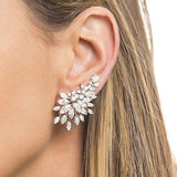 Full White Sapphire Gemstone Stud Earrings Women's Ear Piercing Jewelry - Gemstone Gold