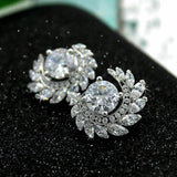 Full White Sapphire Gemstone Stud Earrings Women's Ear Piercing Jewelry - Gemstone Gold