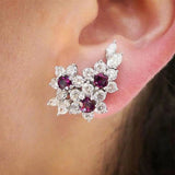 Full White Sapphire Gemstone Stud Earrings Women's Ear Piercing Jewelry - Gemstone Gold