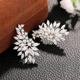 Full White Sapphire Gemstone Stud Earrings Women's Ear Piercing Jewelry - Gemstone Gold