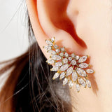 Full White Sapphire Gemstone Stud Earrings Women's Ear Piercing Jewelry - Gemstone Gold