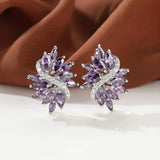Full White Sapphire Gemstone Stud Earrings Women's Ear Piercing Jewelry - Gemstone Gold