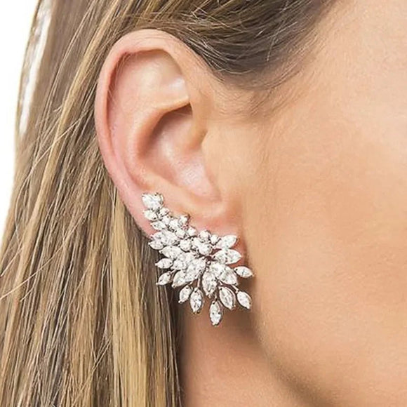 Full White Sapphire Gemstone Stud Earrings Women's Ear Piercing Jewelry - Gemstone Gold