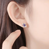 Genuine Alexandrite Stud Earrings Women Wedding Jewelry - Gemstone Gold