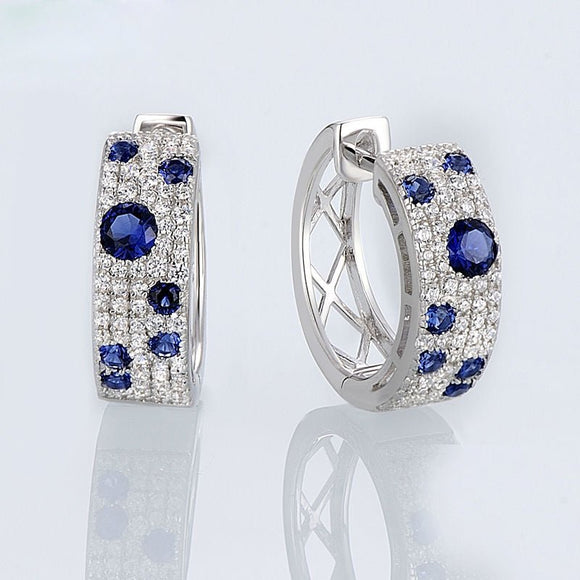 Genuine Blue Sapphire Earrings Wedding Party Engagement Women Jewelry - Genuine - Gemstone