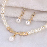 Gold Bridal Pearl Jewelry Set Necklace Earrings Wedding jewellery for women - Genuine - Gemstone