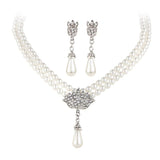 Gold Bridal Pearl Jewelry Set Necklace Earrings Wedding jewellery for women - Genuine - Gemstone