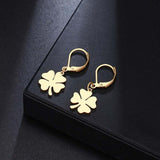 Gold Clover Leaf Dangle Earrings For Women Engagement Jewelry - Genuine - Gemstone