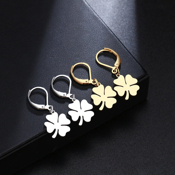 Gold Clover Leaf Dangle Earrings For Women Engagement Jewelry - Genuine - Gemstone