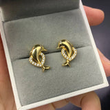 Gold Dolphin Stud Earrings for Women Accessories Fashion Jewelry - Genuine - Gemstone