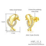 Gold Dolphin Stud Earrings for Women Accessories Fashion Jewelry - Genuine - Gemstone