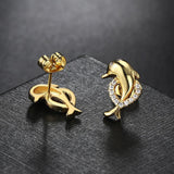 Gold Dolphin Stud Earrings for Women Accessories Fashion Jewelry - Genuine - Gemstone