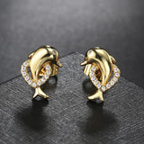 Gold Dolphin Stud Earrings for Women Accessories Fashion Jewelry - Genuine - Gemstone