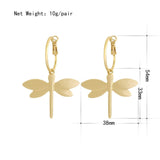 Gold Dragonfly Pendant Dangle Earrings for Women Girl Casual Jewelry - Genuine - Gemstone