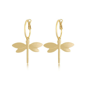 Gold Dragonfly Pendant Dangle Earrings for Women Girl Casual Jewelry - Genuine - Gemstone