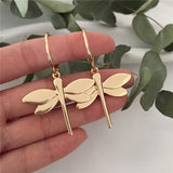 Gold Dragonfly Pendant Dangle Earrings for Women Girl Casual Jewelry - Genuine - Gemstone