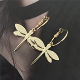 Gold Dragonfly Pendant Dangle Earrings for Women Girl Casual Jewelry - Genuine - Gemstone