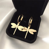 Gold Dragonfly Pendant Dangle Earrings for Women Girl Casual Jewelry - Genuine - Gemstone