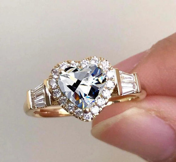 Gold Heart Ring for Women Fashion Inlaid Zircon Wedding Engagement Jewelry - Gemstone Gold