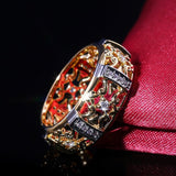 Gold Hollow Band Ring Zircon Engagement Wedding Jewelry - Genuine - Gemstone