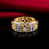 Gold Hollow Band Ring Zircon Engagement Wedding Jewelry - Genuine - Gemstone