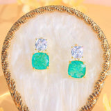 Green Broken Ice Tourmaline Drop Earrings for Women Party Jewelry - Gemstone Gold
