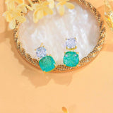 Green Broken Ice Tourmaline Drop Earrings for Women Party Jewelry - Gemstone Gold