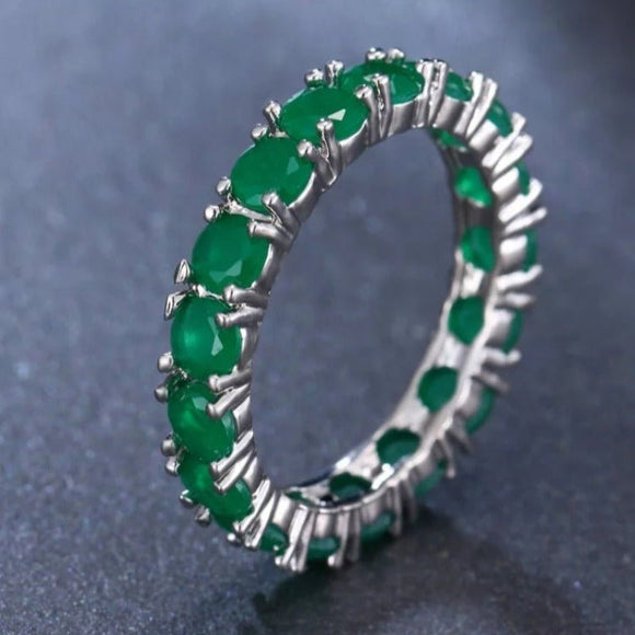 Green Emerald Gemstone Ring Silver Cocktail For Women Wedding Jewelry - Genuine - Gemstone