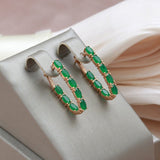 Green Natural Emerald Earrings Women 585 Rose Gold Bride Wedding Gift Jewelry - Genuine - Gemstone