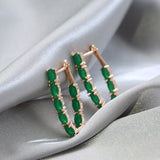 Green Natural Emerald Earrings Women 585 Rose Gold Bride Wedding Gift Jewelry - Genuine - Gemstone