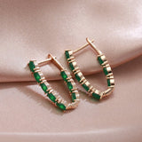 Green Natural Emerald Earrings Women 585 Rose Gold Bride Wedding Gift Jewelry - Genuine - Gemstone