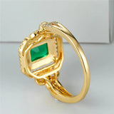 Green Square Emerald Ring Engagement Ring Classic Gold Wedding For Women - Gemstone Gold