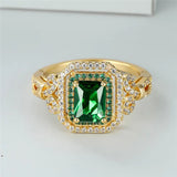 Green Square Emerald Ring Engagement Ring Classic Gold Wedding For Women - Gemstone Gold