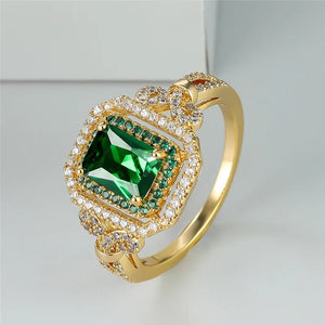 Green Square Emerald Ring Engagement Ring Classic Gold Wedding For Women - Gemstone Gold