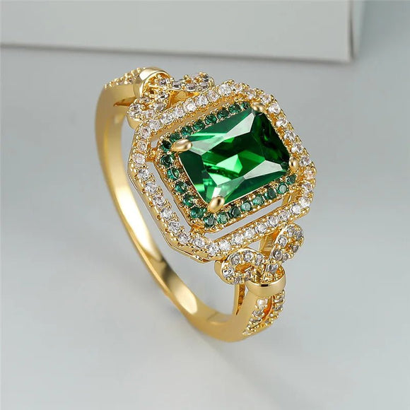 Green Square Emerald Ring Engagement Ring Classic Gold Wedding For Women - Gemstone Gold