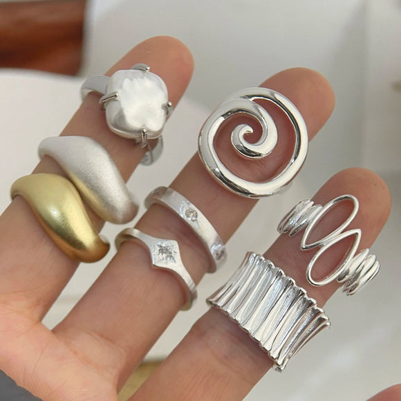 Handmade Round Line Ring Silver Ring for Women Couple Party Jewelry Gift - Gemstone Gold