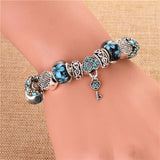 Heart Blue Gem Bangle Bracelet Pendant Charms Elegant Women's Gift - Genuine - Gemstone