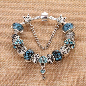 Heart Blue Gem Bangle Bracelet Pendant Charms Elegant Women's Gift - Genuine - Gemstone