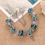 Heart Blue Gem Bangle Bracelet Pendant Charms Elegant Women's Gift - Genuine - Gemstone