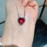 Heart Ruby Gemstone Jewelry Set Women Pendant Necklace Earrings Ring - Genuine - Gemstone