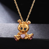 Heartbeat Teddy Bear Pendant Necklace Girls Anniverssary Jewelry - Genuine - Gemstone