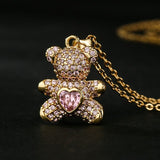 Heartbeat Teddy Bear Pendant Necklace Girls Anniverssary Jewelry - Genuine - Gemstone