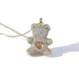 Heartbeat Teddy Bear Pendant Necklace Girls Anniverssary Jewelry - Genuine - Gemstone