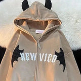 Hip Hop Gothic Bat Wing Devil Horn Hoodie Women Men Sweatshirt - Genuine - Gemstone